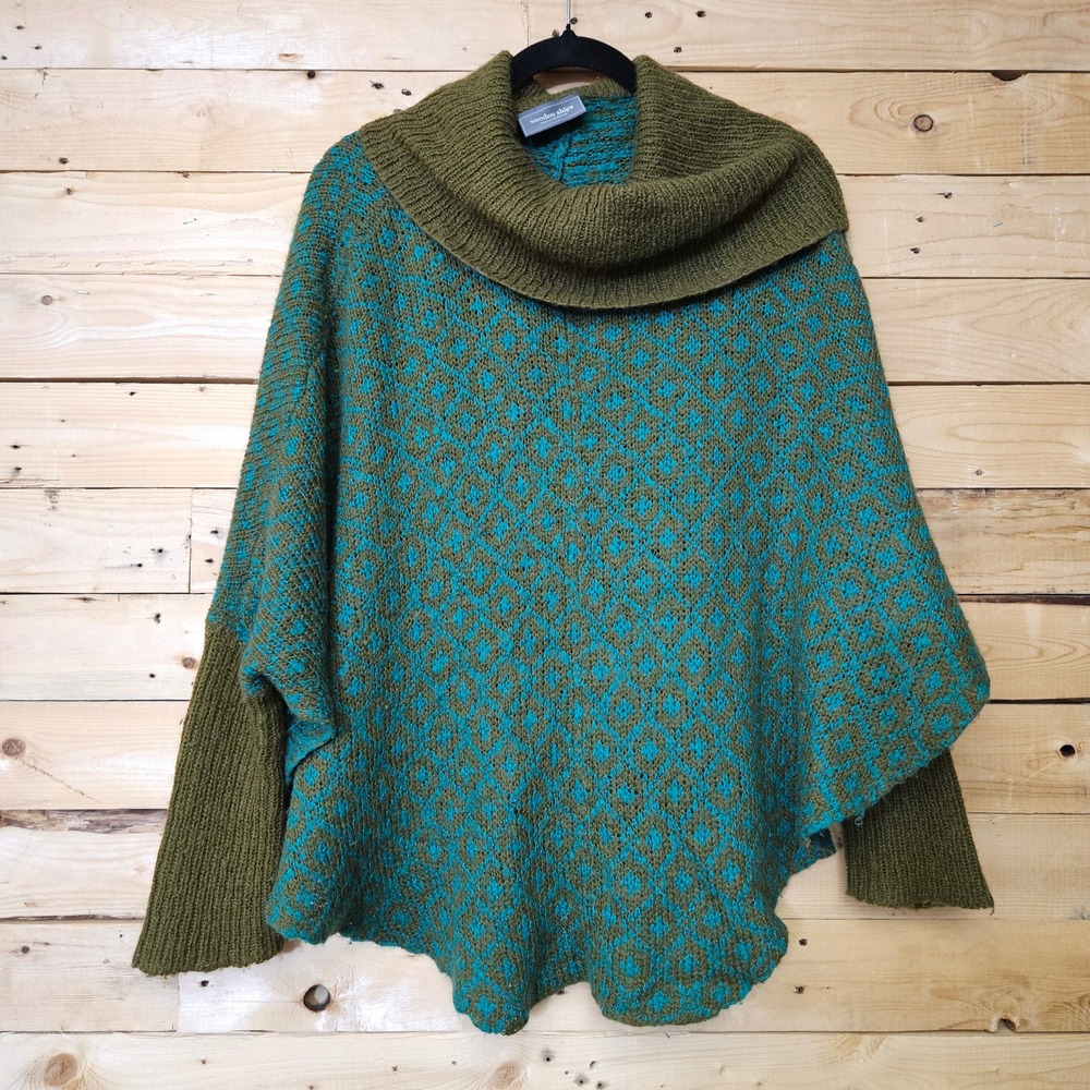 Wooden Ships Paola Buendia Teal Olive Mohair Blend Cowl Neck Poncho Sweater S/M